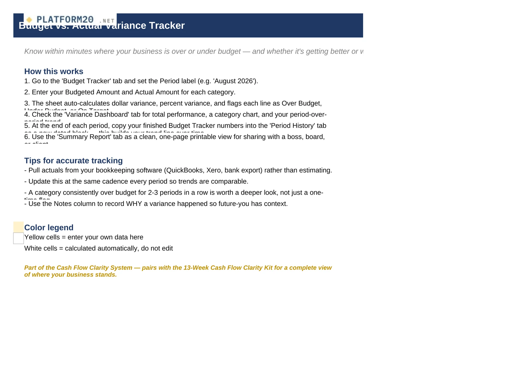 Budget vs. Actual Variance Tracker — Start Here