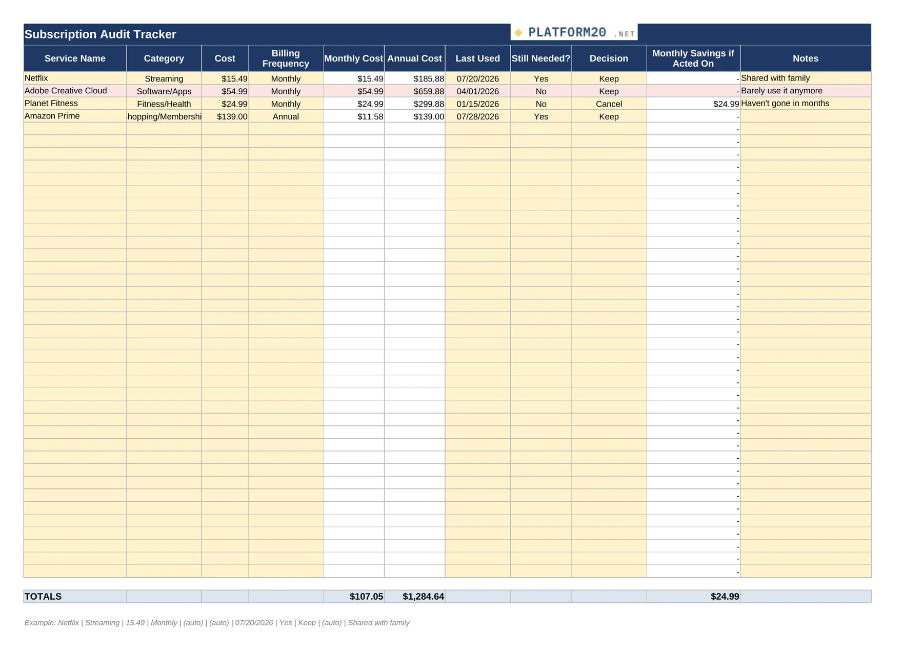 The Subscription & Expense Audit Tool — Audit Tracker