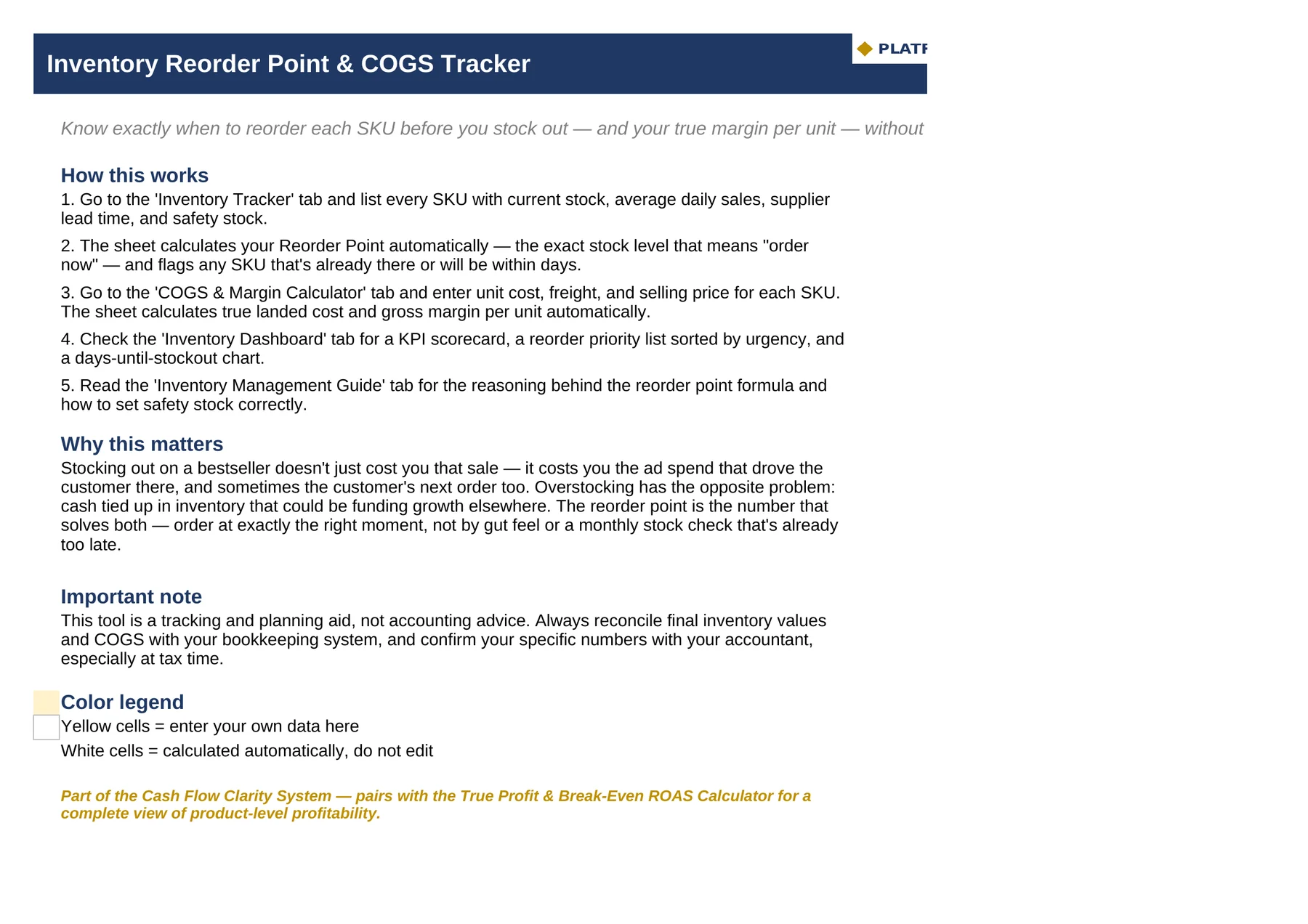 Inventory Reorder Point & COGS Tracker — Start Here