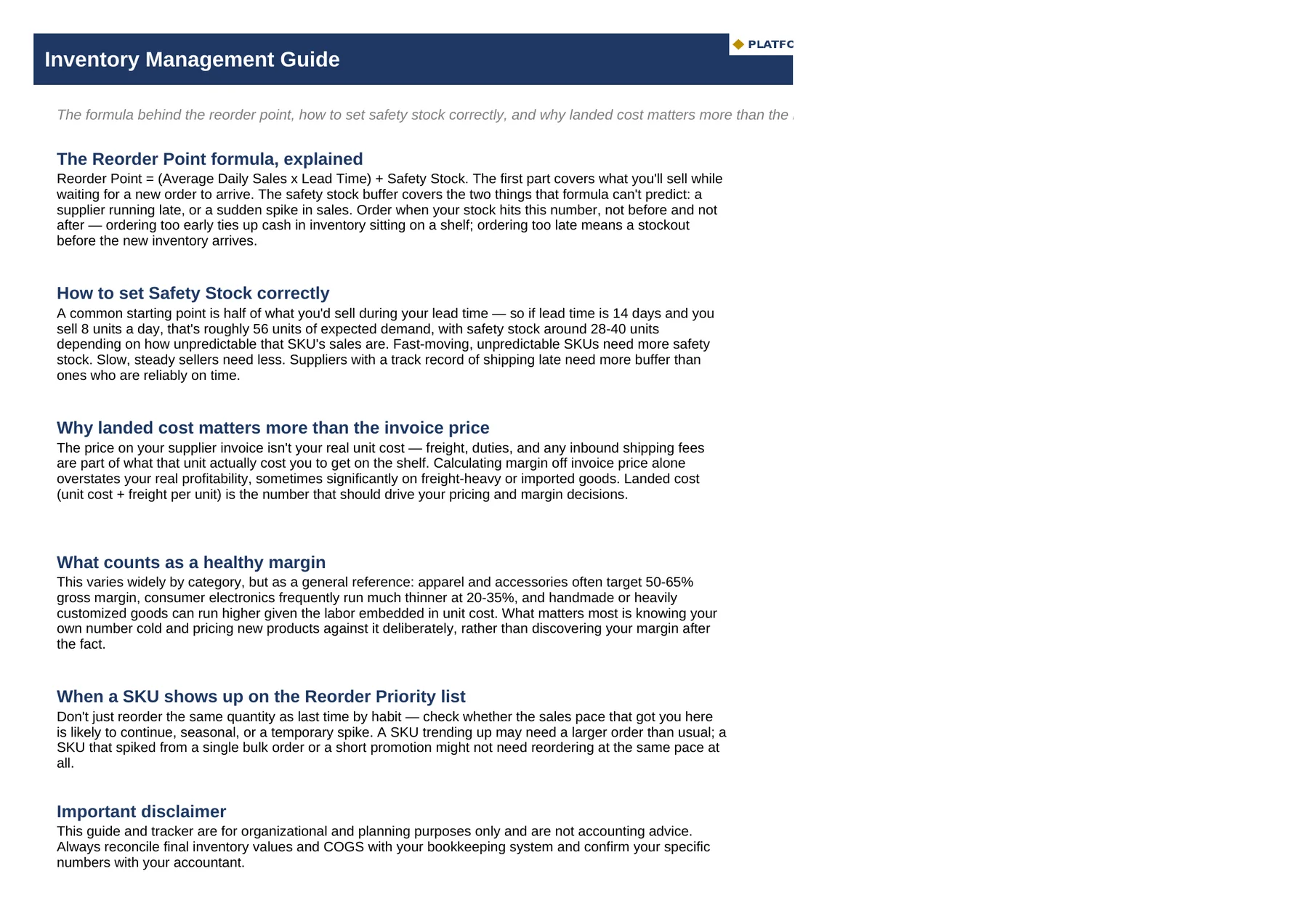Inventory Reorder Point & COGS Tracker — Guide