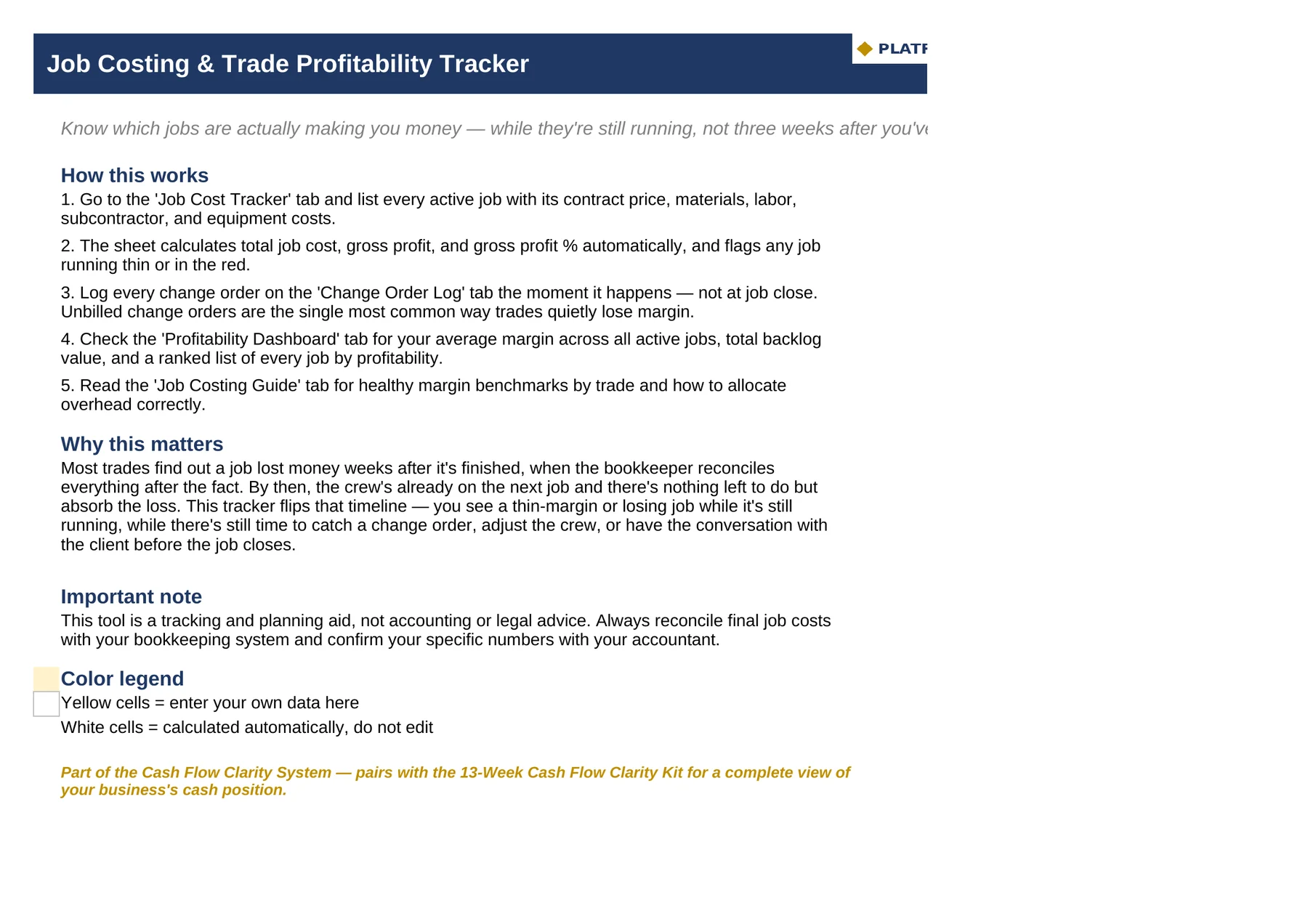Job Costing & Trade Profitability Tracker — Start Here