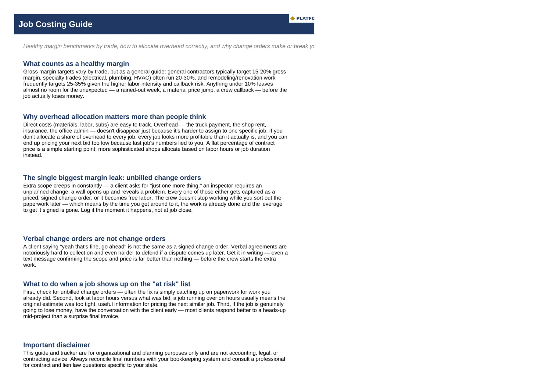 Job Costing & Trade Profitability Tracker — Guide
