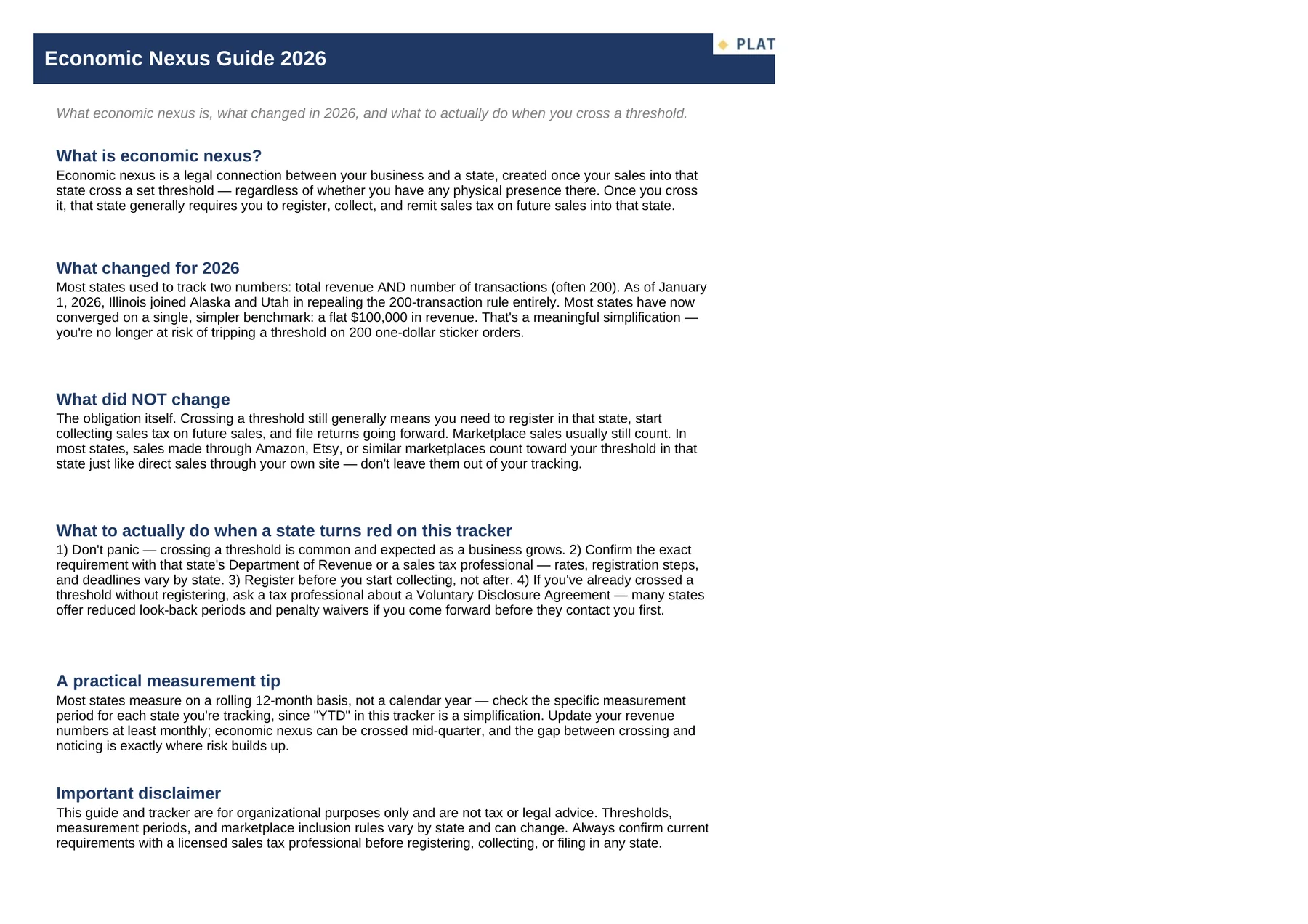 The Sales Tax Economic Nexus Tracker — Guide