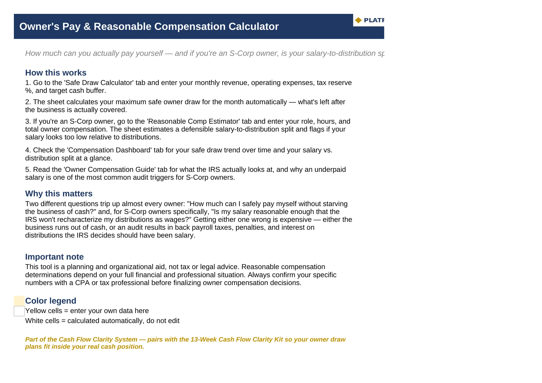 Owner's Pay & Reasonable Compensation Calculator — Start Here