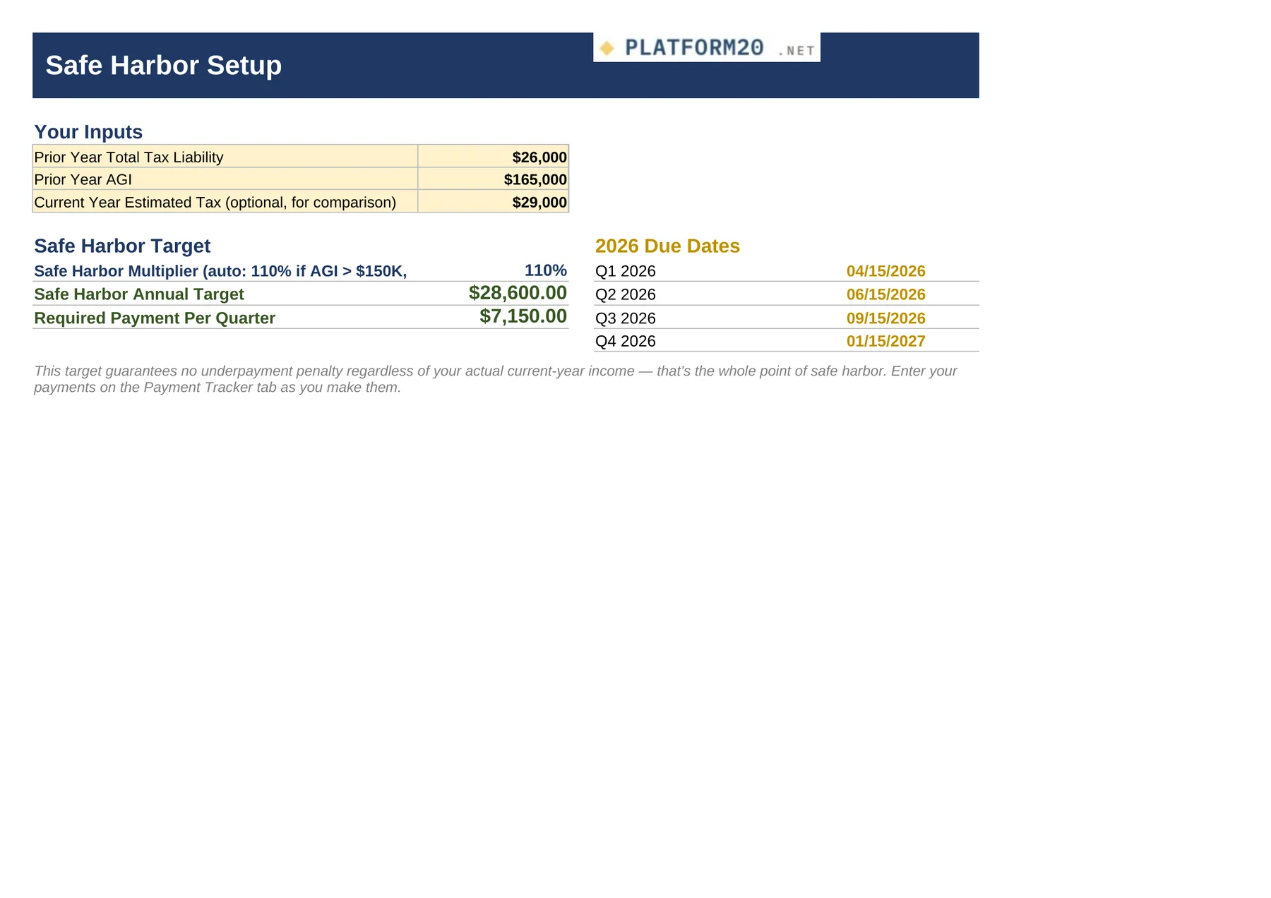 The Quarterly Estimated Tax Payment Tracker — Safe Harbor Setup