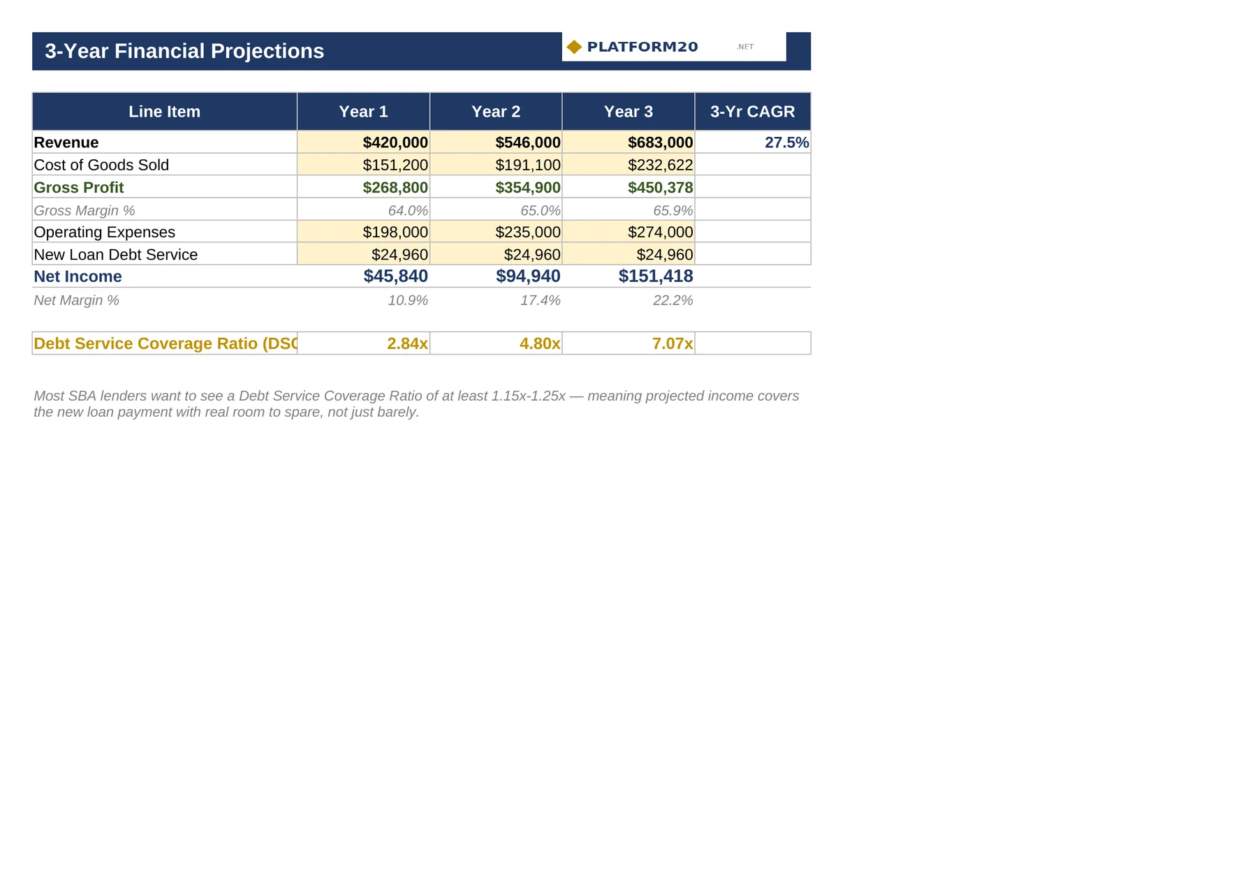 Grant / SBA Loan Application Financial Packet Builder — Projections
