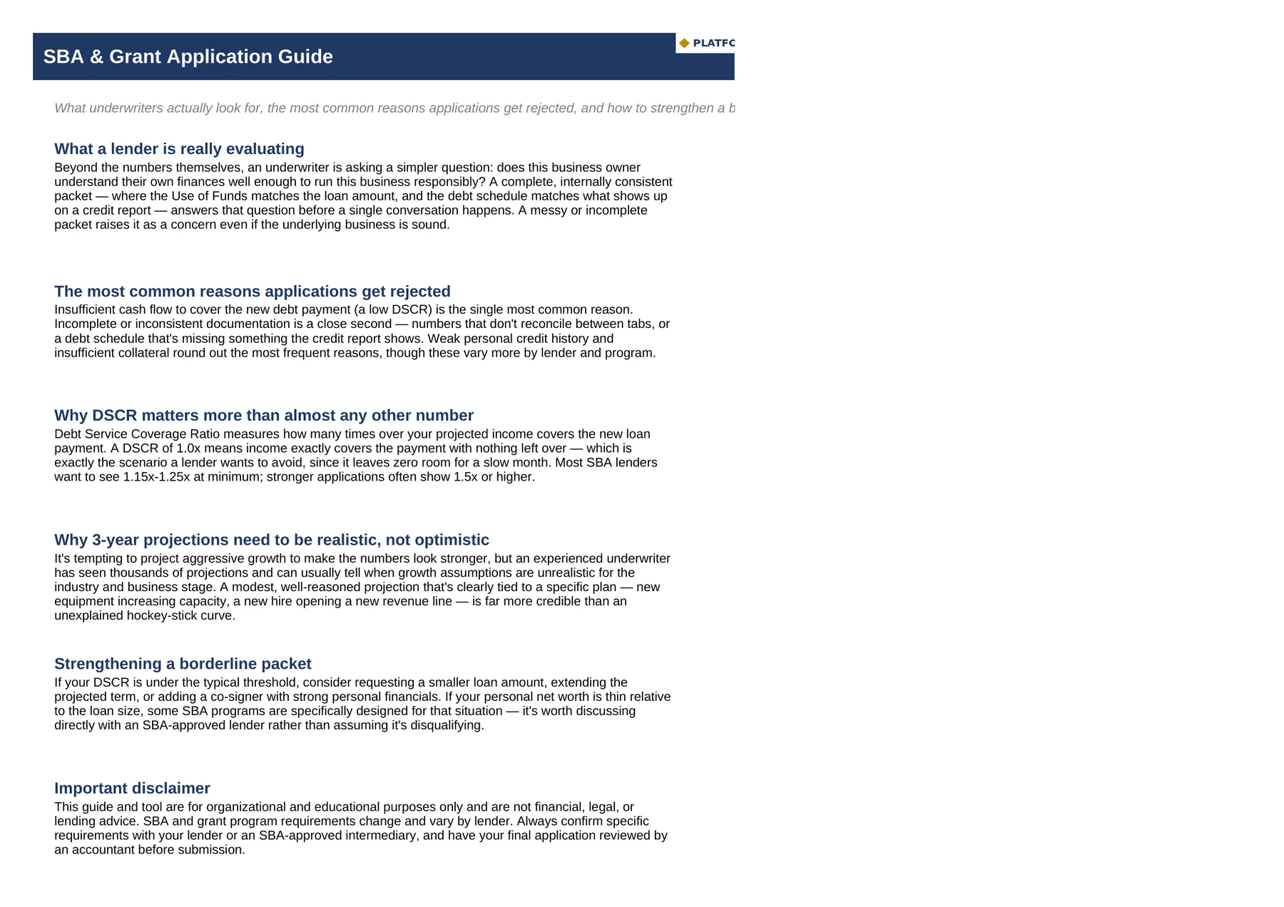 Grant / SBA Loan Application Financial Packet Builder — Guide